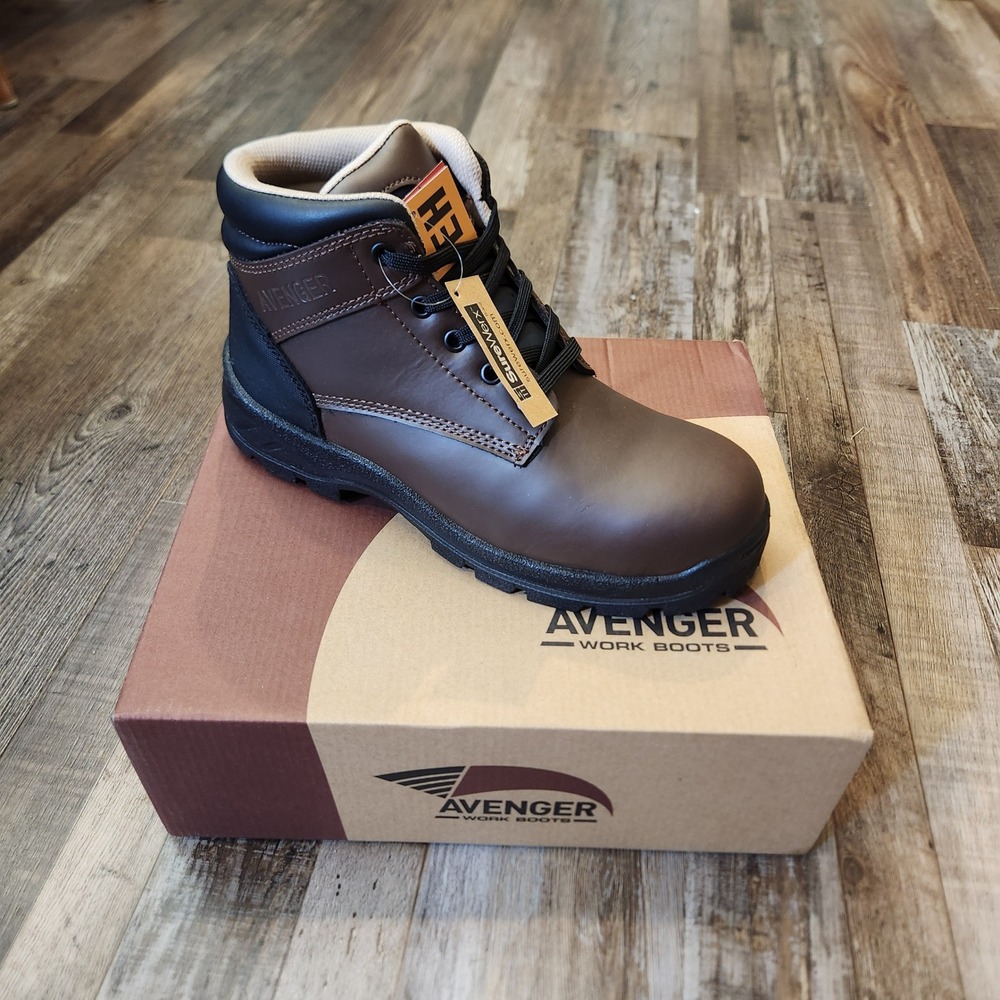 Avenger Mens Brown Leather EH Rated Oil Slip Resistant Work Boots New in Box 8.5